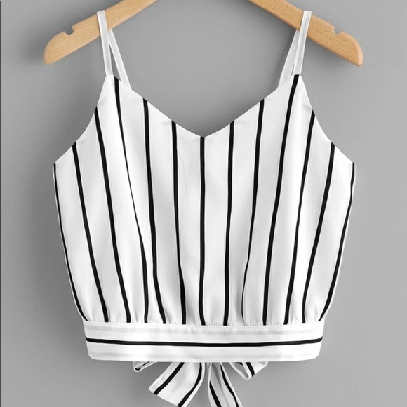 Tops - Black and White Striped Tie Back Tank Top